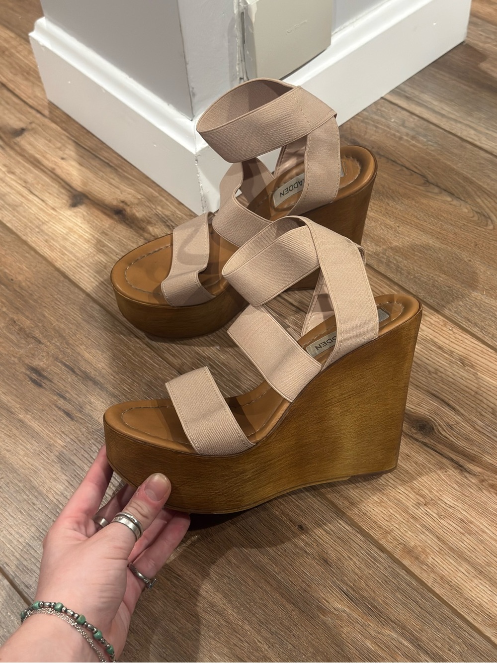 STEVE MADDEN Vintage Y2k Bratz Strappy Wood Platform Wedge Sandals | Size 5.5